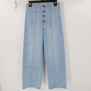 Reformation jeans women 28 exposed Button Fly Leon Stretch Flood wash light blue